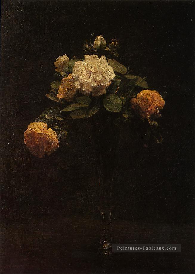 Roses blanches et jaunes dans un grand vase Henri Fantin Latour Peintures à l'huile